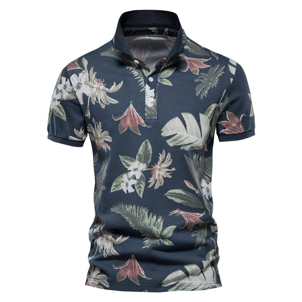 Herren Polohemd mit floralem Design und klassischem Kragen Echoarchiv