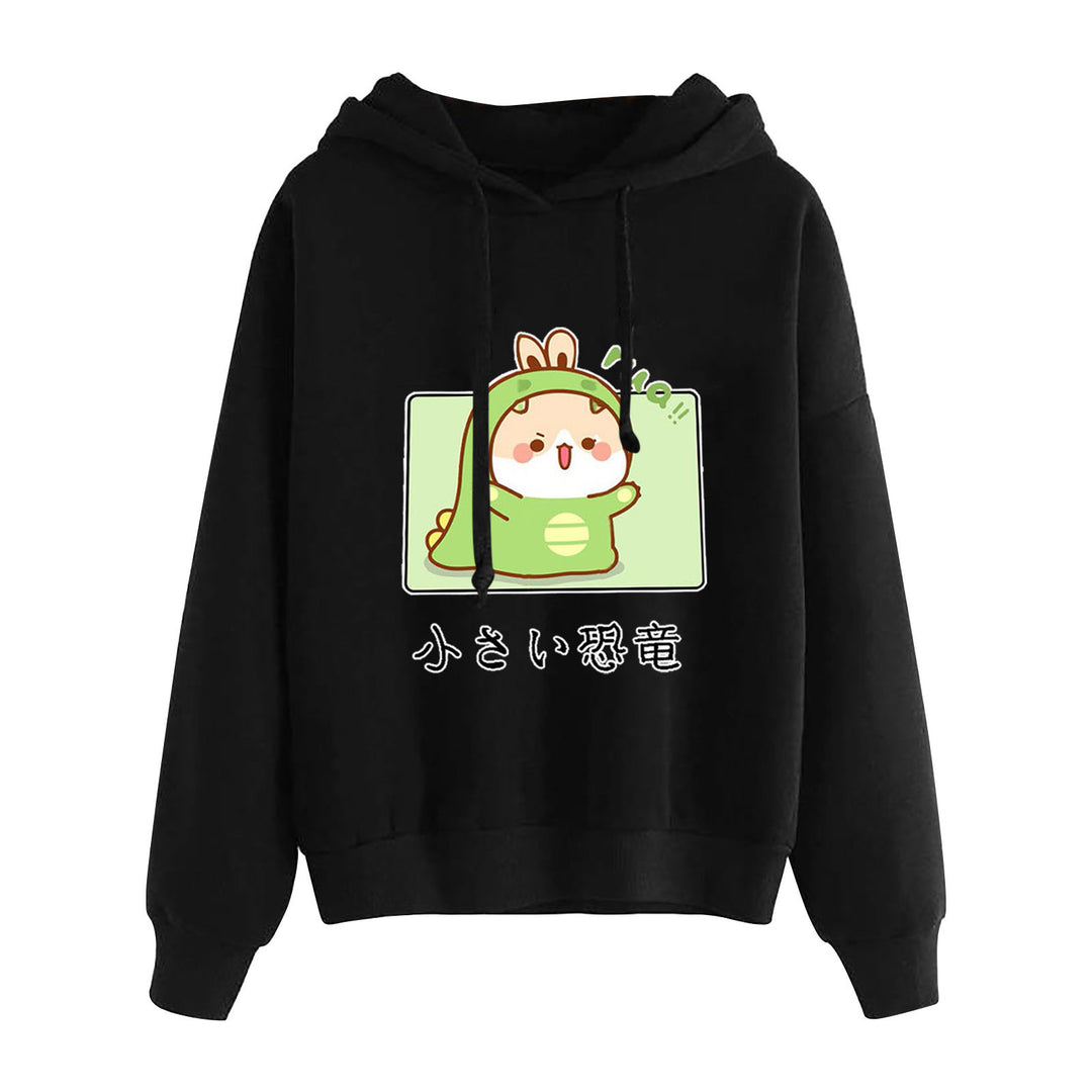Damen kurz geschnittener Cropped-Kapuzenpullover mit niedlicher Frosch-Illustration und verstellbarer Kapuze – Auréline