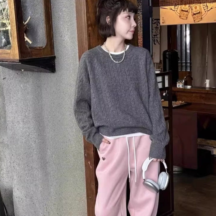 Damen Zopfstrick-Pullover aus Baumwoll-Mix mit legerer Oversize-Silhouette Echoarchiv