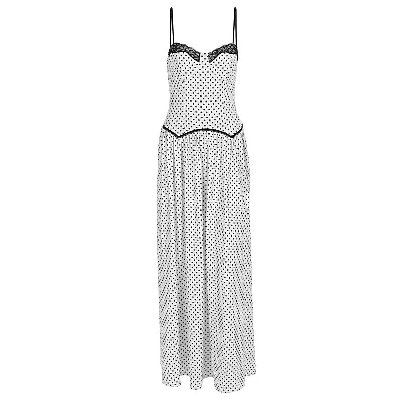 Damen Maxikleid mit gepunktetem Design und Spitzendetails Echo Archiv