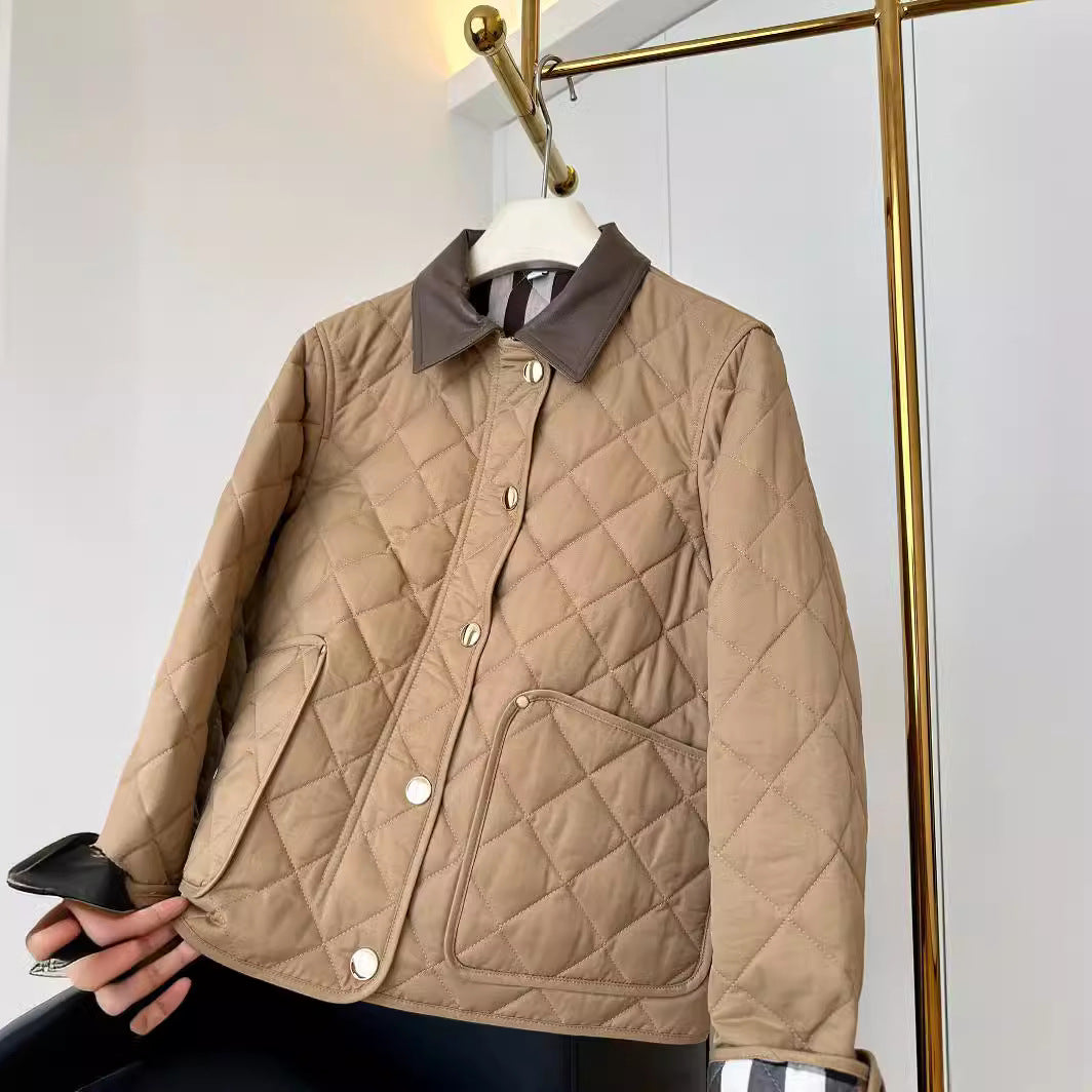 Damen Modische Steppjacke mit eleganter Lederkragen Echoarchiv