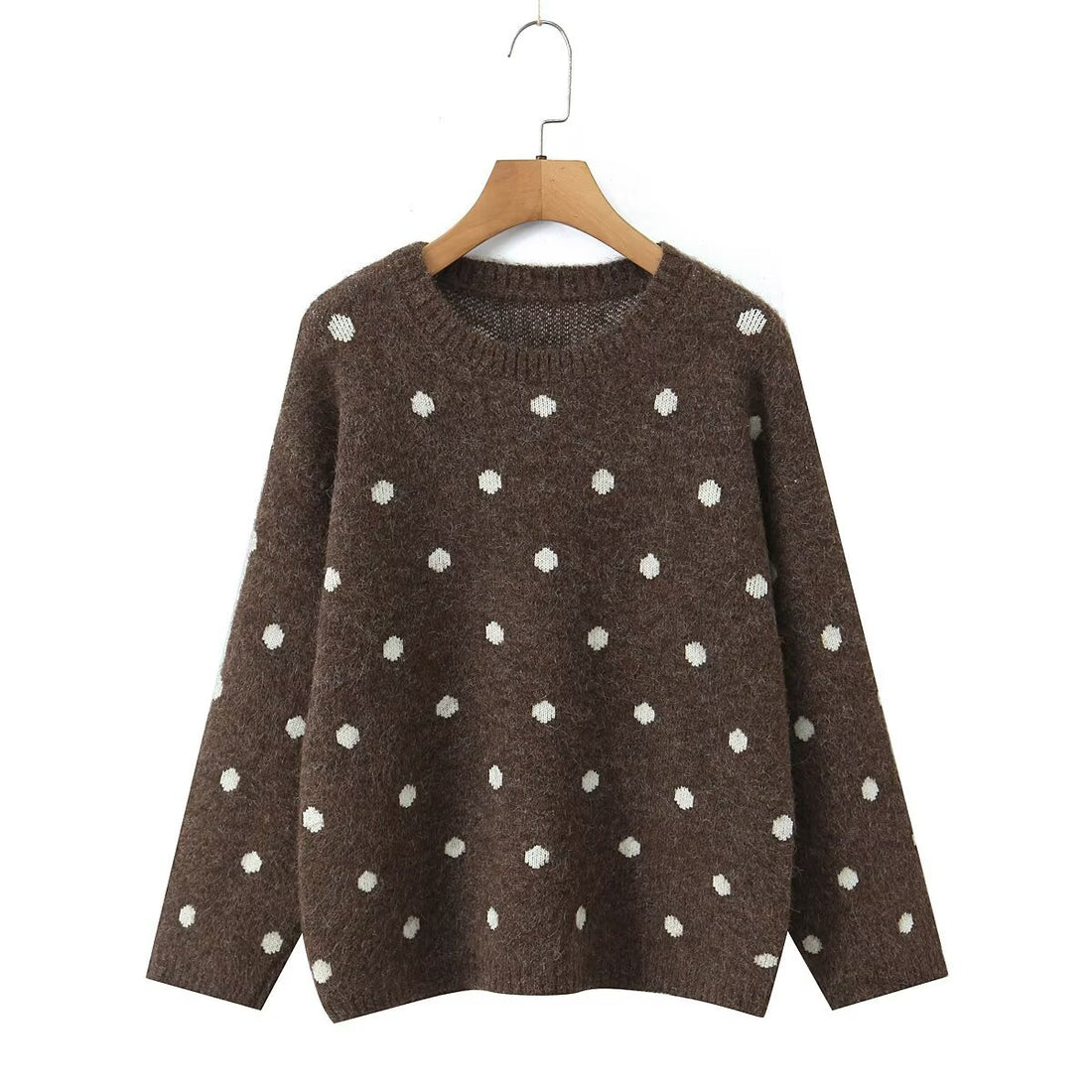Damen Gepunkteter Oversize-Strickpullover mit Rundhalsausschnitt Echoarchiv