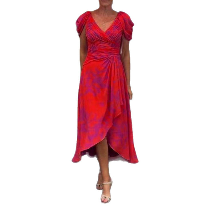 Damen nan Wickel-Midikleid mit gerafftem Oberteil, Puffärmeln und asymmetrischem Wasserfallsaum Echo Archiv