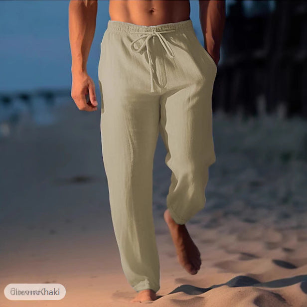 Herren Komfortable Leinenhose mit elastischem Bund und seitlichen Taschen Echoarchiv