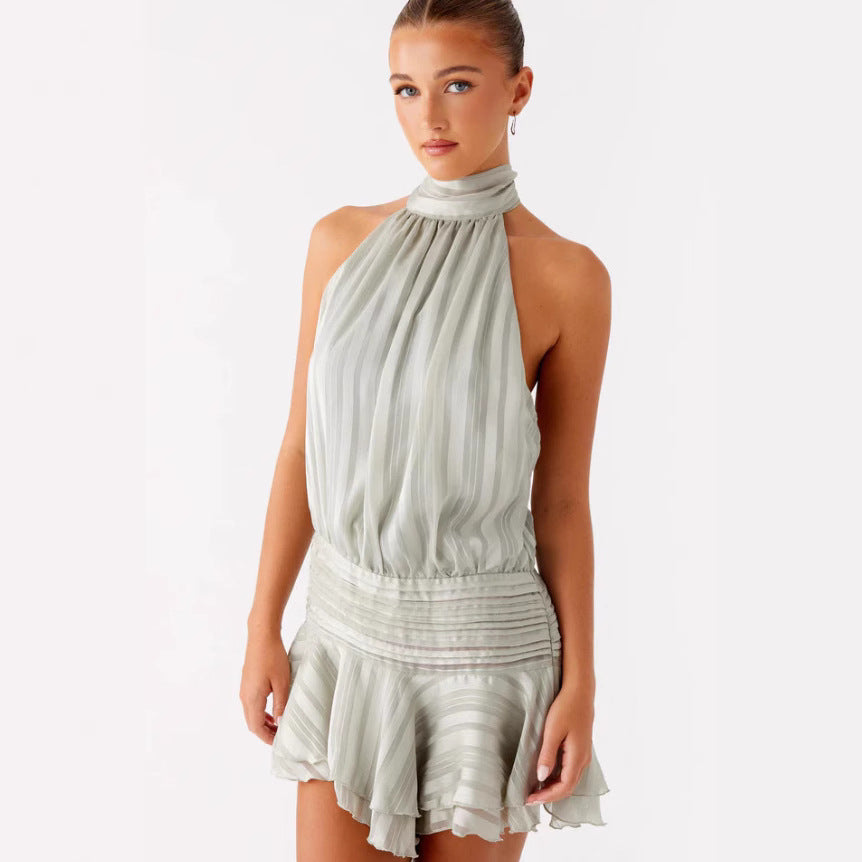 Damen Neckholder Minikleid mit Rüschensaum und gepolstertem Oberteil Echo Archiv