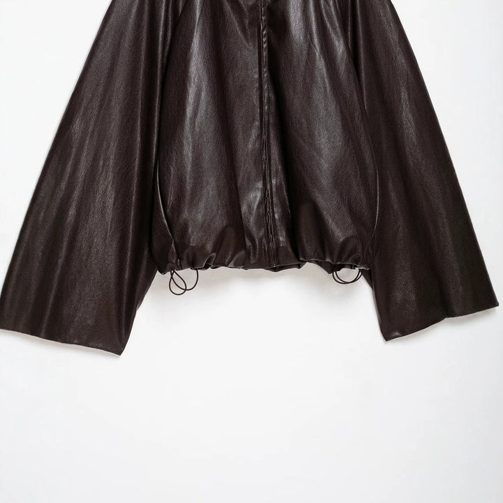 Damen Oversize Jacke im Lederlook mit hohem Funnelkragen, Raglanärmeln und Tunnelzugsaum Echoarchiv