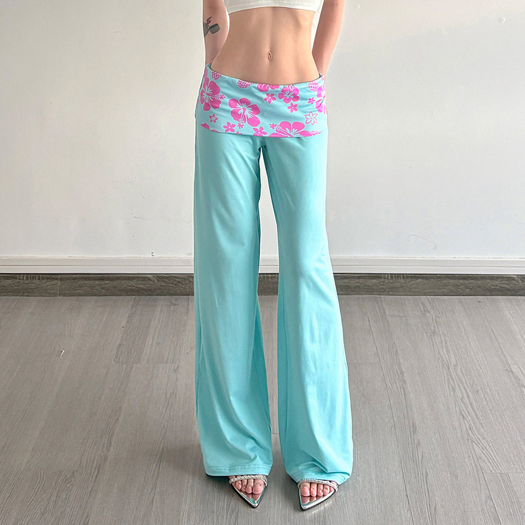 Damen nan weite Yoga-Palazzohose mit Umschlagbund und hoher Taille Echo Archiv