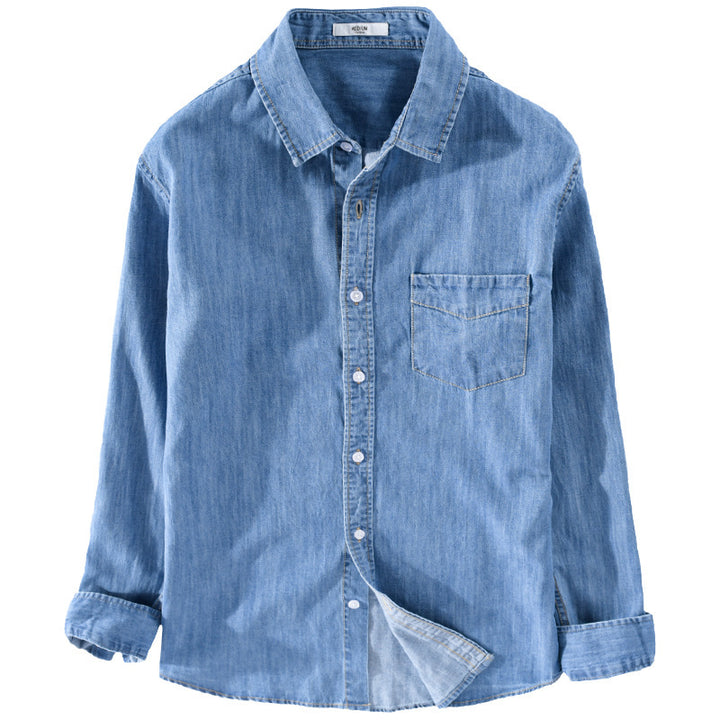 Herren Washed-Denim-Überhemd im Relaxed-Fit mit Brusttasche und kontrastreicher Naht Echoarchiv