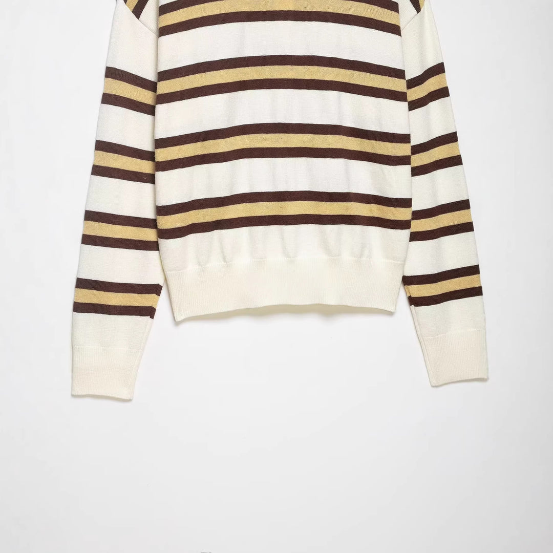 Damen Gestreifter Strick‑Polo‑Pullover im Oversize‑Cropped‑Schnitt Echoarchiv
