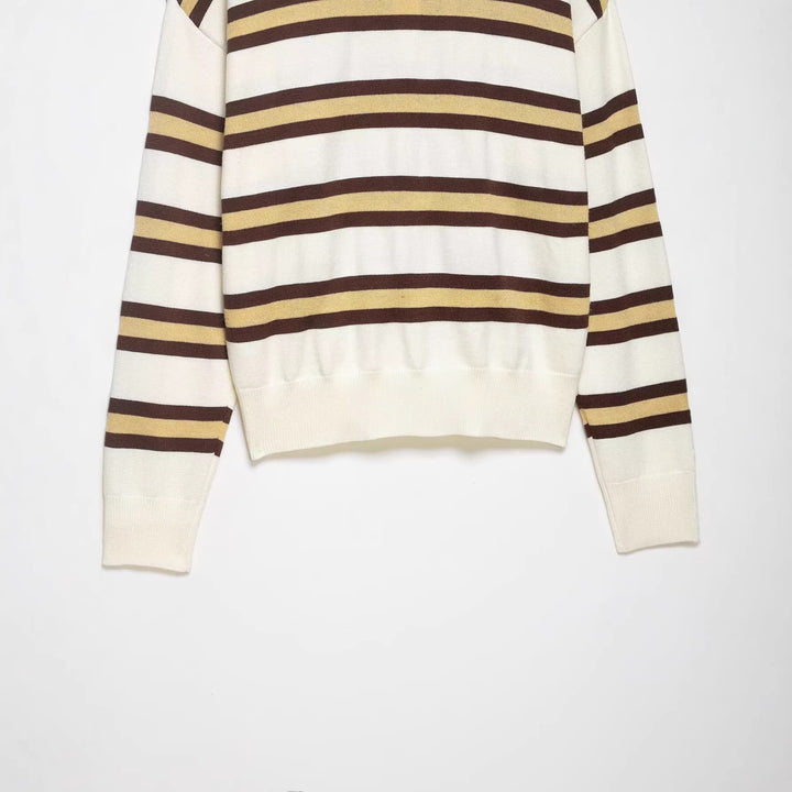 Damen Gestreifter Strick‑Polo‑Pullover im Oversize‑Cropped‑Schnitt Echoarchiv