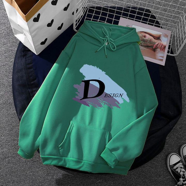 Unisex lässiger Kapuzenpullover mit großflächigem Pinsel-Logo, Kängurutasche und verstellbarer Kapuze – Auréline