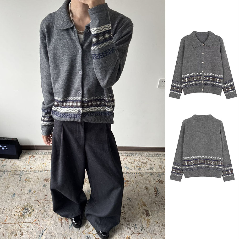 Herren Modische Strickjacke mit grafischem Musterdruck Echoarchiv