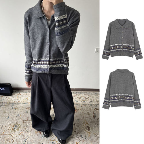 Herren Modische Strickjacke mit grafischem Musterdruck Echoarchiv