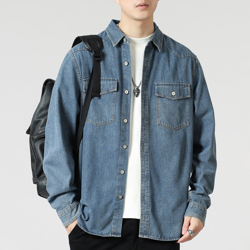 Herren Lockeres Denim-Overshirt mit aufgesetzten Brusttaschen und durchgehender Knopfleiste Echo Archiv