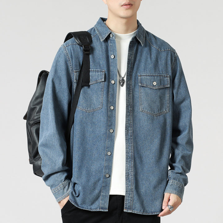Herren Lockeres Denim-Overshirt mit aufgesetzten Brusttaschen und durchgehender Knopfleiste Echo Archiv
