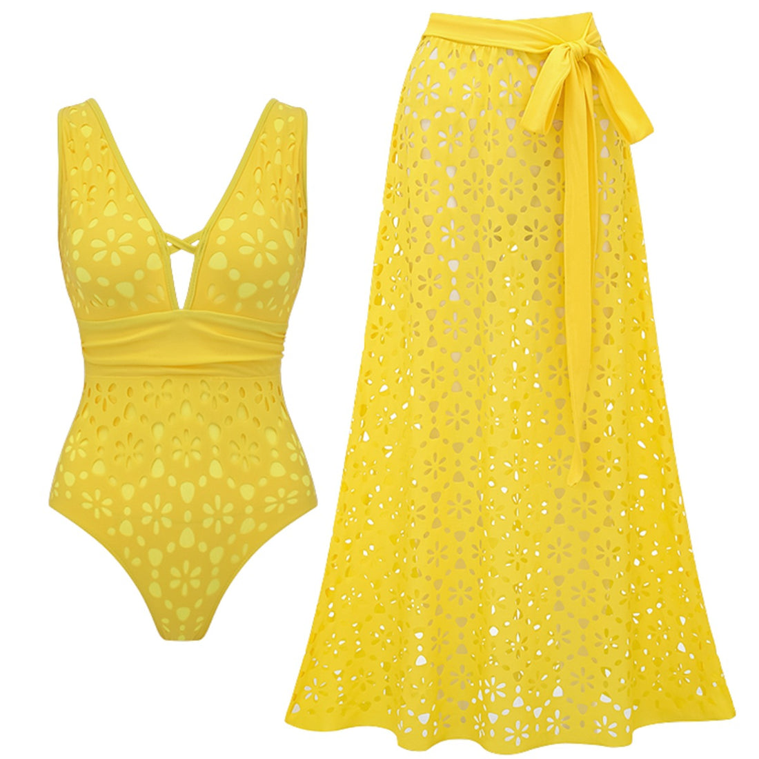 Damen Badeanzug und Rock mit floralen Ausschnitten – Maréssa