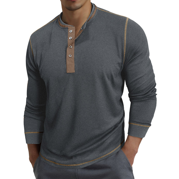 Herren Waffelstruktur Langarmshirt mit modischem Henley-Ausschnitt Echoarchiv