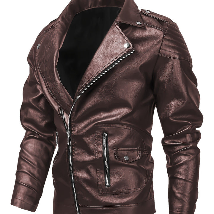 Herren Asymmetrische Bikerjacke aus Kunstleder mit gesteppten Schulterpaddings und Utility‑Taschen Echo Archiv