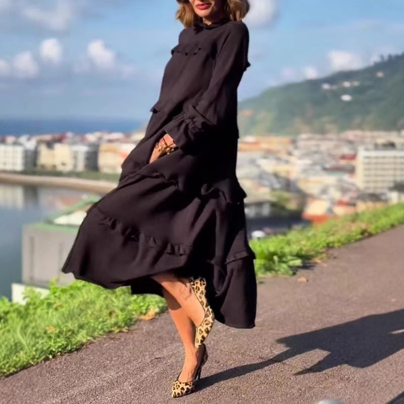 Damen nan kastiges Stufenmidikleid mit Rüschenkragen, gerafften Manschetten und verdeckten Seitentaschen Echo Archiv