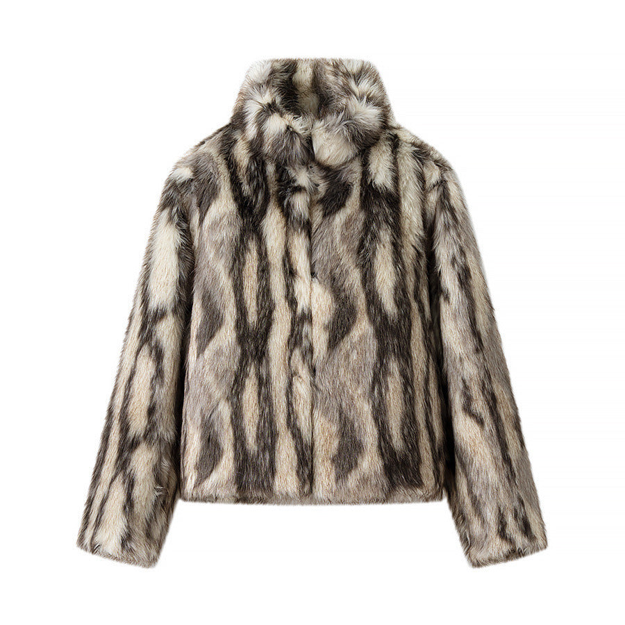 Damen Kurze Kunstfelljacke mit voluminöser Pelzoptik, kastiger Silhouette und Eingrifftaschen Echo Archiv