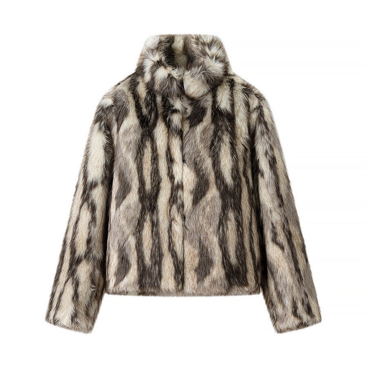 Damen Kurze Kunstfelljacke mit voluminöser Pelzoptik, kastiger Silhouette und Eingrifftaschen Echo Archiv