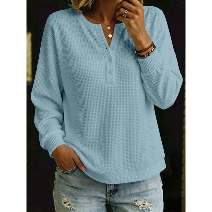 Damen Waffelstrick-Henleypullover mit Oversize-Schnitt Echoarchiv