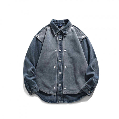 Herren Boxy Jeans-Workshirt mit Druckknopfleiste, Raglanärmeln und abgerundetem Saum Echo Archiv