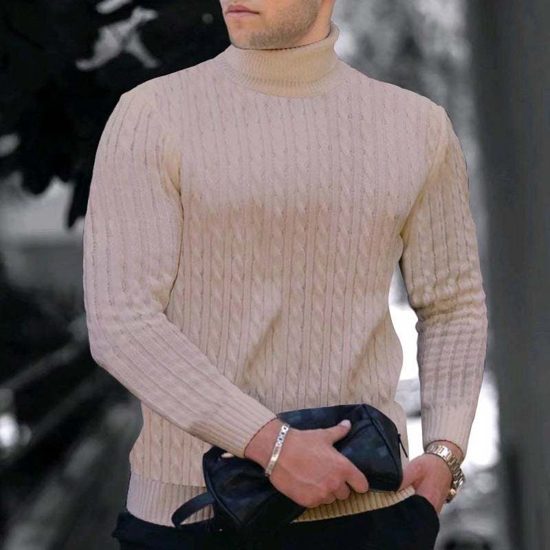 Herren eleganter Rollkragenpullover mit exquisiter Zopfmusterstruktur Echoarchiv