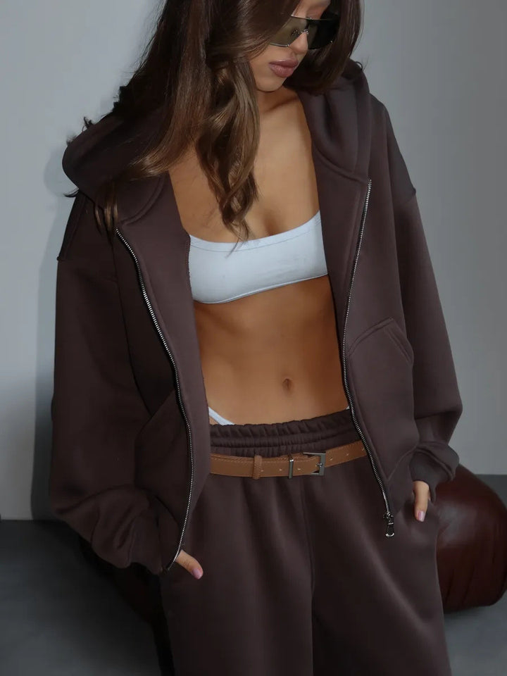 Damen Oversized Kapuzenjacke und Sweathose Set – Auréline