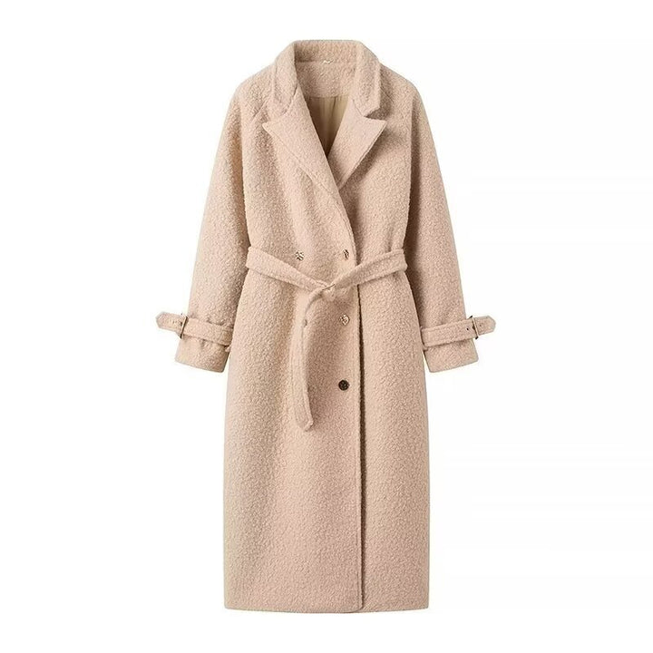 Damen Lang geschnittener Bouclé‑Teddy‑Mantel im Oversize‑Cut mit Doppelknopffront und verstellbaren Ärmelriemen Echo Archiv