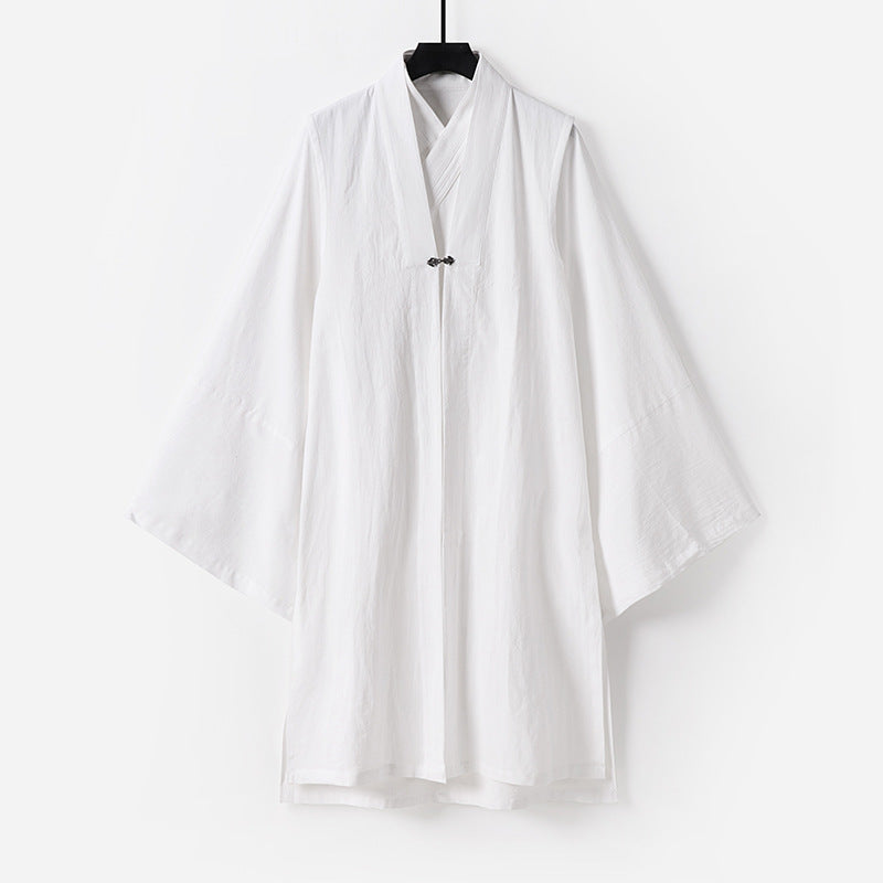Unisex Asiatisch inspirierte Oversize-Kimono-Jacke mit Trompetenärmeln und kleinem Knebelverschluss Echoarchiv