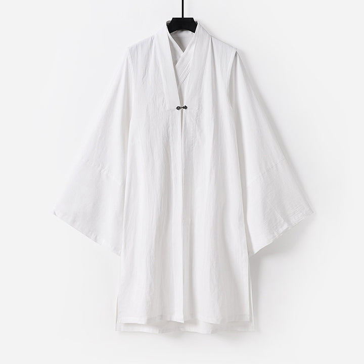 Unisex Asiatisch inspirierte Oversize-Kimono-Jacke mit Trompetenärmeln und kleinem Knebelverschluss Echoarchiv
