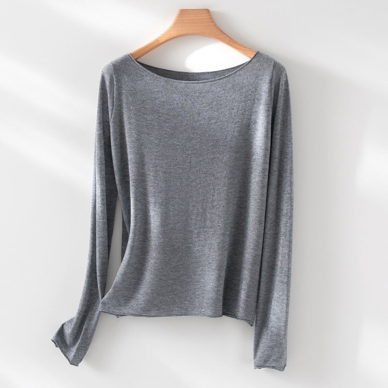 Damen Langarm-Feinstrickshirt mit U-Boot-Ausschnitt und leichtem Fall Echo Archiv