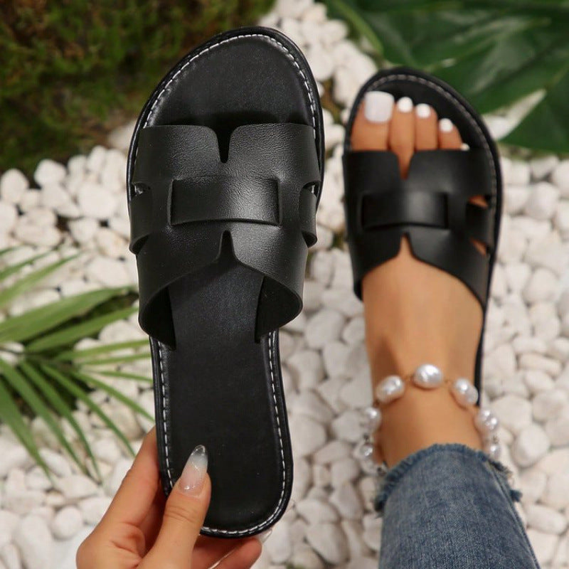 Damen nan flache Pantolette mit geschlitztem Riemen-Design und gepolstertem Komfortfußbett Echoarchiv