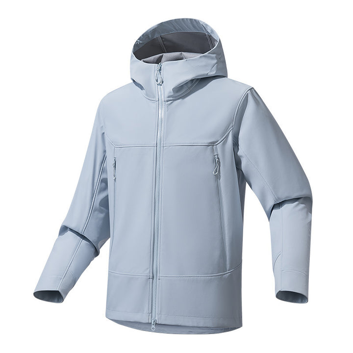 Herren Softshell‑Kapuzenjacke mit Stretch, wind- und wasserabweisender Membran und Zwei‑Wege‑Reißverschluss Echo Archiv