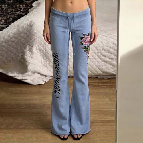 Damen nan ausgestellte Jersey-Sweathose mit Kordelzug, floralem Seitenprint und Statement-Schriftzug Echo Archiv