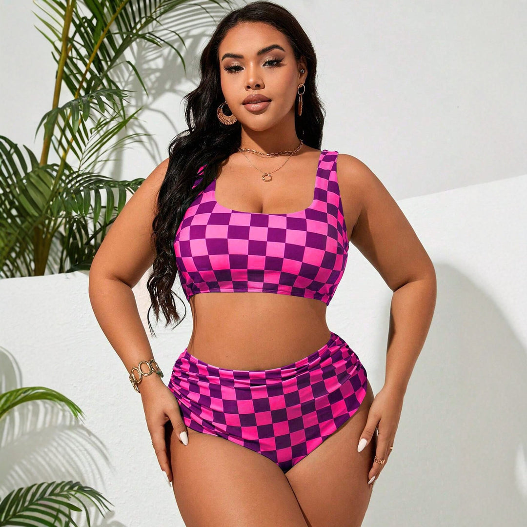 Damen Hochtailliertes Bikini-Set mit kariertem Design Echo Archiv