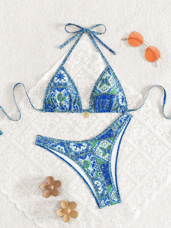 Damen Triangel-Bikini mit floralem Muster und raffinierten Details Echo Archiv