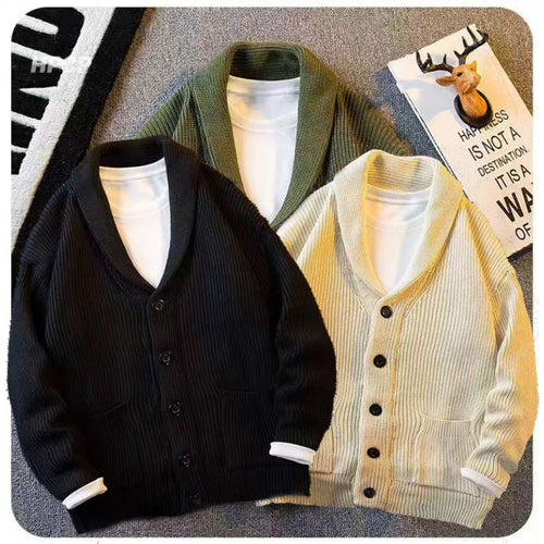 Herren Schalkragen-Cardigan aus grobem Rippstrick mit Taschen & Knopfleiste Echoarchiv