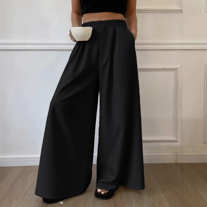 Damen Palazzo‑Hose mit hohem Elastikbund, weitem Bein und Seitentaschen – Avélisse