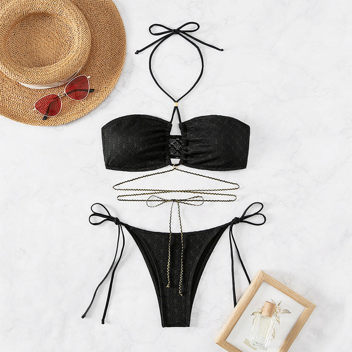 Damen Bandeau-Bikini mit dekorativem Kettenakzent und verstellbaren Bindebändern Echo Archiv
