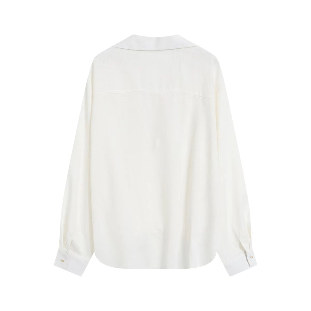 Damen Oversize Leinenoptik-Bluse mit tiefem V‑Ausschnitt, Hemdkragen und gerafftem Vorderteil Echo Archiv