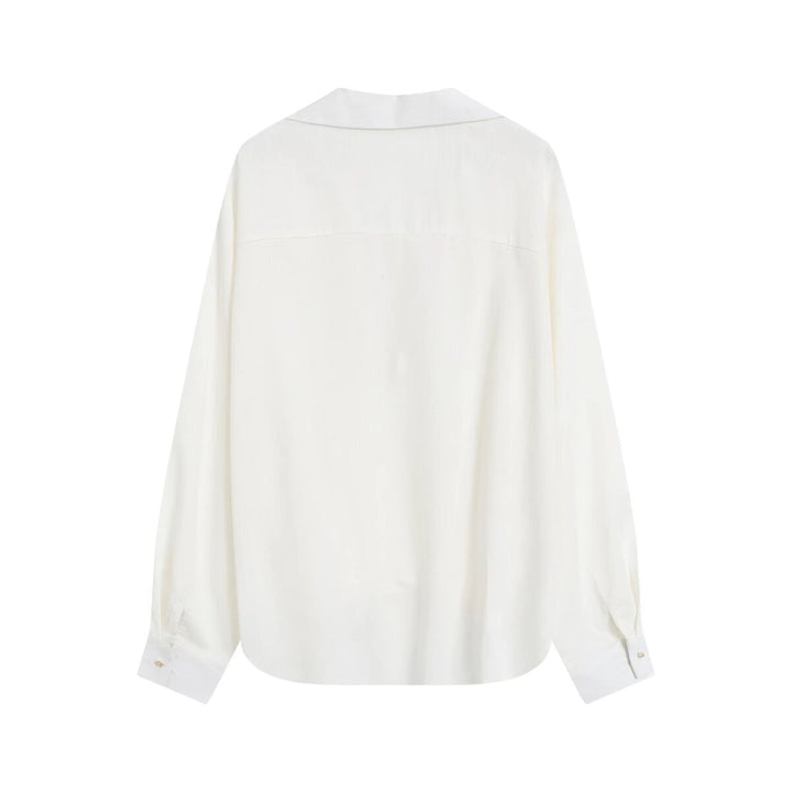 Damen Oversize Leinenoptik-Bluse mit tiefem V‑Ausschnitt, Hemdkragen und gerafftem Vorderteil Echo Archiv