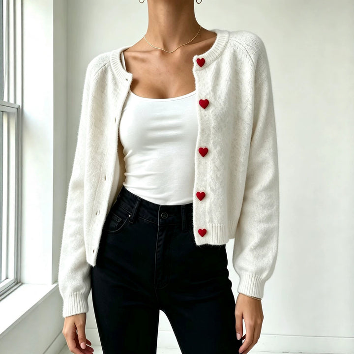 Damen Strickcardigan mit herzförmigen Zierknöpfen und weicher Mohair-Optik – Veloura
