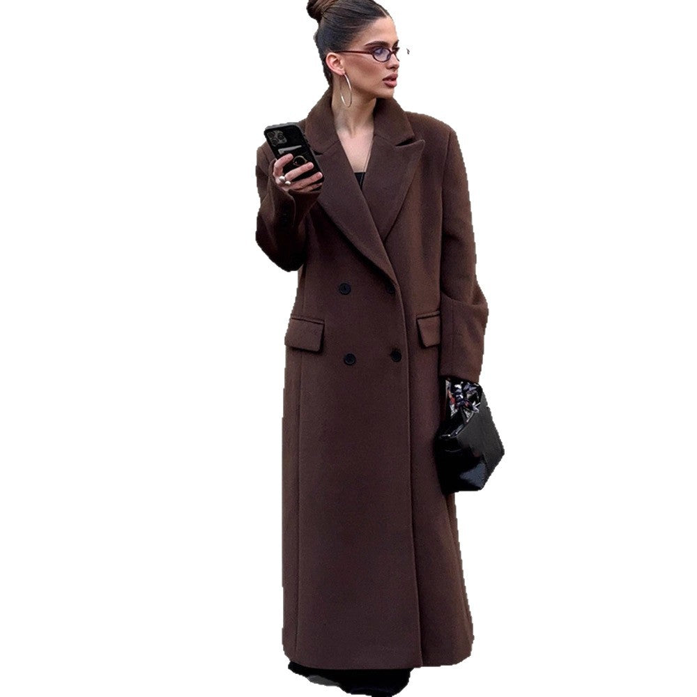 Damen Maxilanger Wollmix-Mantel mit kastiger Oversize‑Silhouette und markanten Schultern Echoarchiv