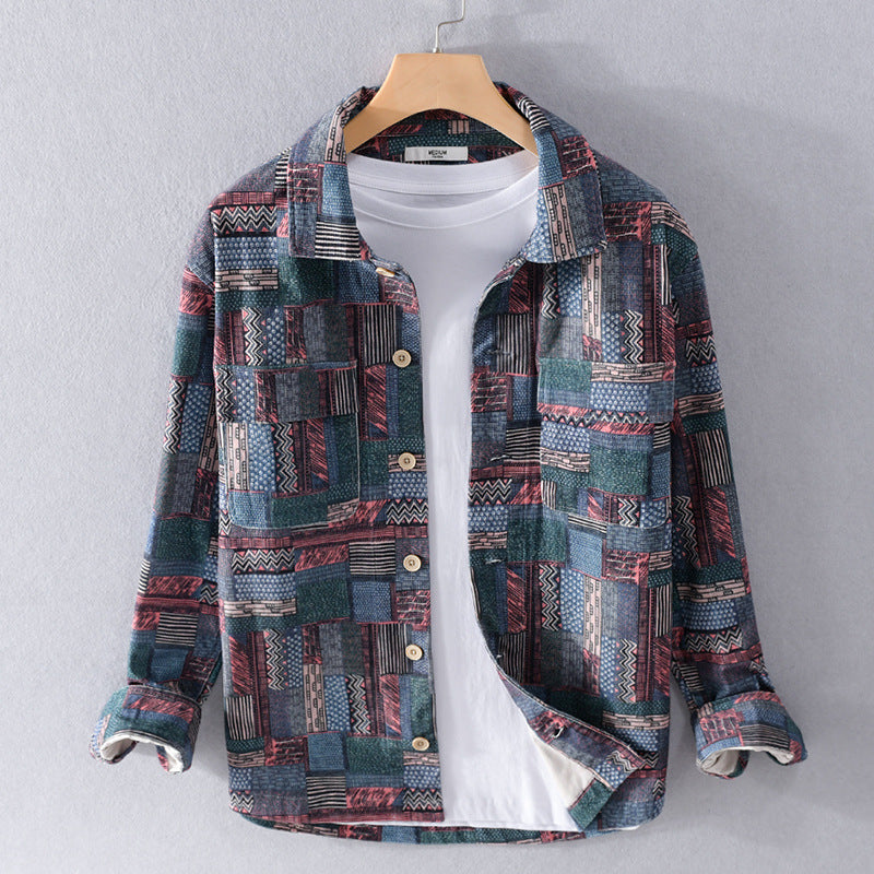 Herren Overshirt im Patchwork-Look mit aufgesetzten Brusttaschen Echoarchiv