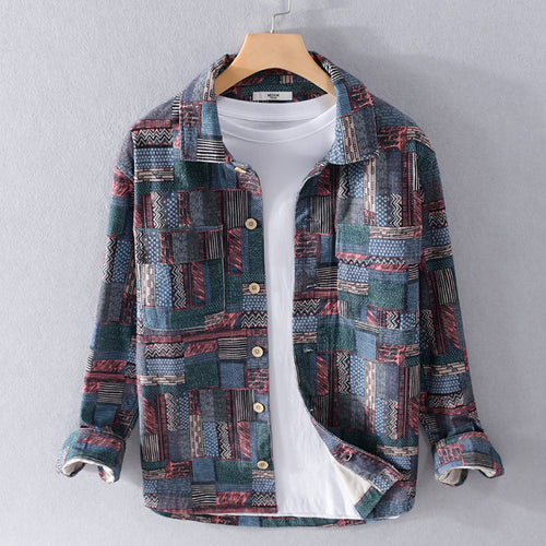 Herren Overshirt im Patchwork-Look mit aufgesetzten Brusttaschen Echoarchiv