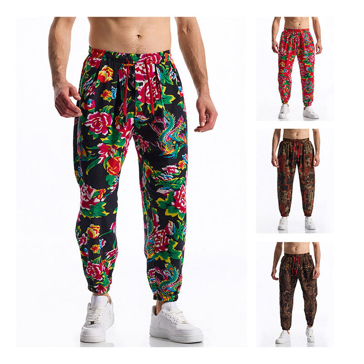 Herren lässige Haremshose mit buntem Blumenmuster und Gummizug Echoarchiv