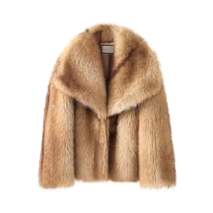 Damen Kurze Plüsch-Kunstpelzjacke mit weitem Schalkragen und geradem Schnitt Echo Archiv