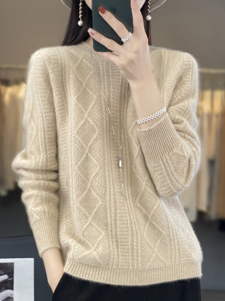 Damen Zopfmuster-Feinstrickpullover mit Ajour-Bahnen und weichem Mohair-Finish Echoarchiv
